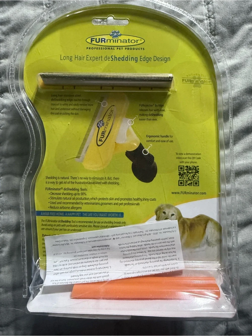 FURminator Long Hair deShedding Tool in Yellow and Black